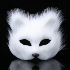 Pels Ræv Maske Halloween Cosplay Kostume Halv Ansigt Slør Briller Fancy Dress Øjenmaske, Halloween Fest Makeup Rekvisit Kostume Tilbehør Dyr Fest