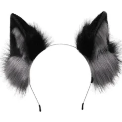 Pelsræv Ulv Kat Ører Pandebånd Dyre Cosplay Hårbue Fest Kostume Hovedbeklædning Maskerade Hår Tilbehør, Sort Grå