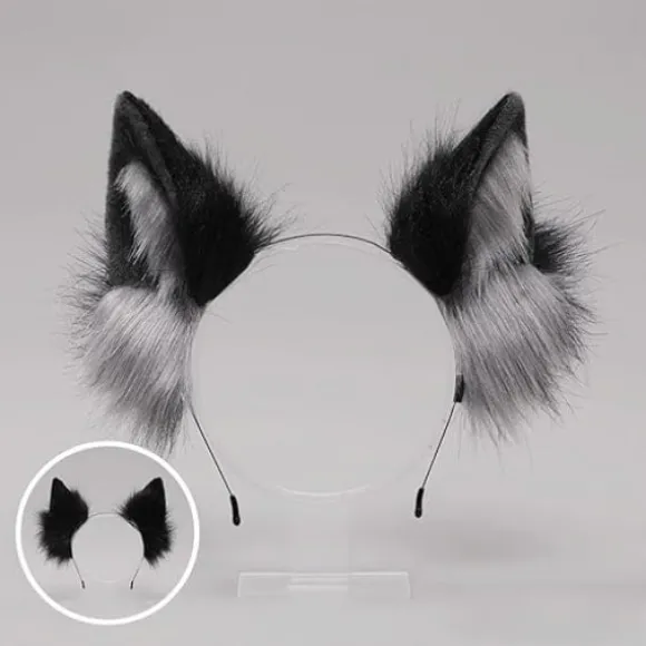 Pelsræv Ulv Kat Ører Pandebånd Dyre Cosplay Hårbue Fest Kostume Hovedbeklædning Maskerade Hår Tilbehør, Sort Grå