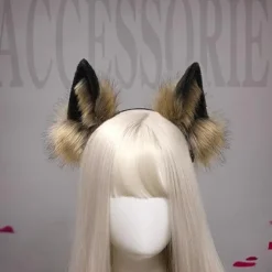 Pelsræv Ulv Kat Ører Pandebånd Dyre Cosplay Hårbue Fest Kostume Hovedbeklædning Maskerade Hår Tilbehør, Sort Grå