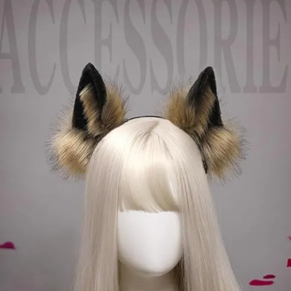 Pelsræv Ulv Kat Ører Pandebånd Dyr Cosplay Hårbøjle Fest Kostume Hovedbeklædning Maskerade Hårtilbehør, Sort Grå