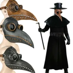 Pestlæge Maske Kostume Fuglemaske PU Læder Steampunk Sort