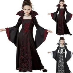 Pigebørnedragt, vampyrdragt, Halloween-heksedragt, bordeaux, 140 cm. wine red 140cm