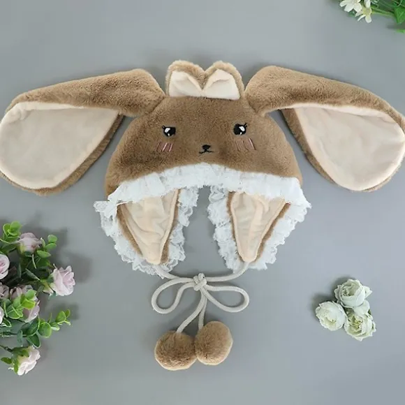 Piger Kawaii Kanin Kanin Øre Lolita Hat Vintage Lolita Uld Cap Varm Kanin Hat Hvid Beige