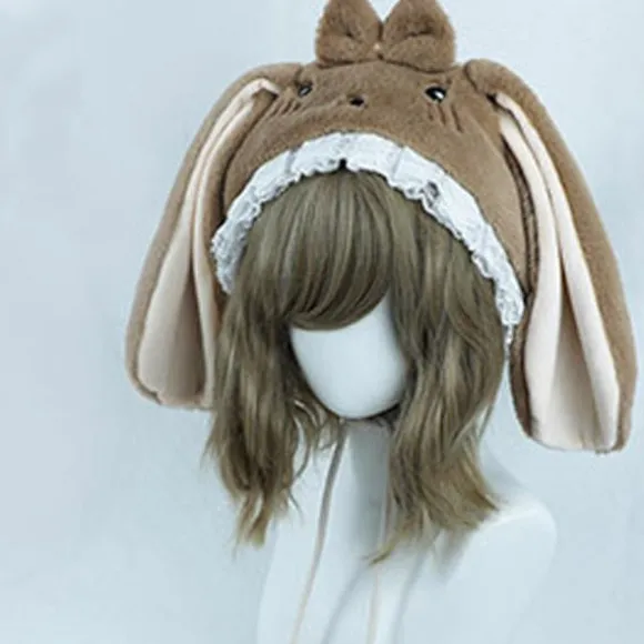 Piger Kawaii Kanin Kanin Øre Lolita Hat Vintage Lolita Uld Cap Varm Kanin Hat Hvid Beige