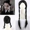 Piger paryk lang sort flettet paryk Halloween Cosplay rekvisitter, CJY