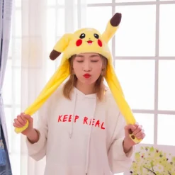 Pikachu Hat med Bevægelige Ører der Hopper, Sjov Pikachu Plys Hat til Kvinder, Piger, Cosplay, Jul, Fest, Ferie Hat