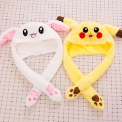 Pikachu Hat med Bevægelige Ører der Hopper, Sjov Pikachu Plys Hat til Kvinder, Piger, Cosplay, Jul, Fest, Ferie Hat