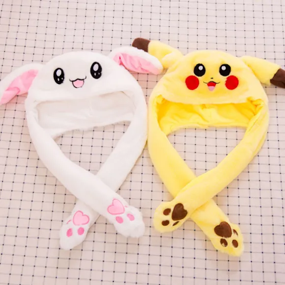 Pikachu Hat med Bevægelige Ører der Hopper, Sjov Pikachu Plys Hat til Kvinder, Piger, Cosplay, Jul, Fest, Ferie Hat
