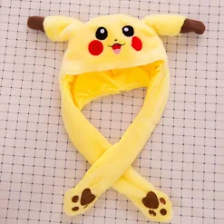 Pikachu-hat med bevægelige ører, der hopper, sjov Pikachu-plyshat til kvinder, piger, cosplay, jul, fest, feriehat