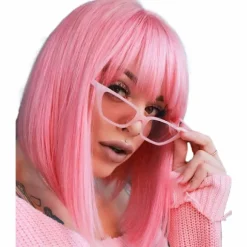 Pink Bob Parykker med Pandehår 35 cm Syntetisk Farverig Kort Glat