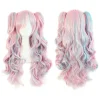 (Pink) 68cm Cosplay Enhjørning Perle Lang Krøllet Drømmende Sød Blød Pink Lilla Blå Gradient Paryk til Kvinder G