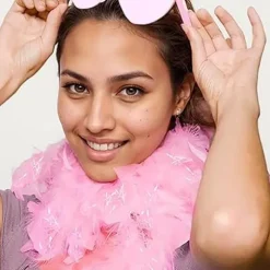 Pink fjer-tørklæde hjertebriller sæt maskeradefest dame udklædning Halloween cosplay Pink One size fits all