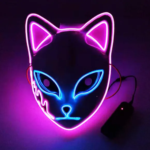 (Pink) Ræv Ansigt LED Demon Slayer Maske, Japansk Anime Killer Cosplay Personlighed Maske, Cosplay Hovedbeklædning, Halloween Julefest Kostume Rekvisitter Ki | Fyndiq