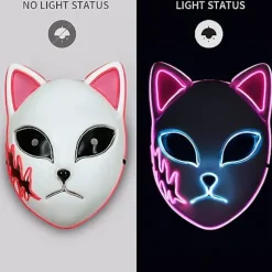 (Pink) Ræv Ansigt LED Demon Slayer Maske, Japansk Anime Killer Cosplay Personlighed Maske, Cosplay Hovedbeklædning, Halloween Julefest Kostume Rekvisitter Ki | Fyndiq