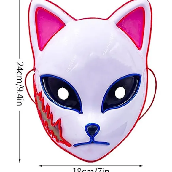 (Pink) Ræv Ansigt LED Demon Slayer Maske, Japansk Anime Killer Cosplay Personlighed Maske, Cosplay Hovedbeklædning, Halloween Julefest Kostume Rekvisitter Ki | Fyndiq