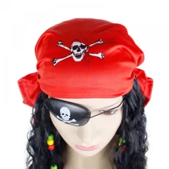 Pirat paryk Pirat øjenlapper Dødningehoved Piratkostume Rødt pirattørklæde, CJY