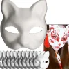 [PL】Hvid papirmaske katteansigt - 10 stykker, masse tom håndmalet maske, personligt design, egnet til Halloween udklædning cosplay