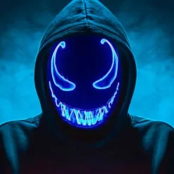 {PL}LED-maske til Halloween, Purge-maske med 3 lystilstande, Lysende Halloween-maske til mænd, kvinder og børn, blå
