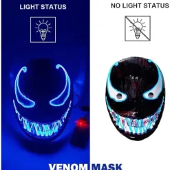 {PL}LED-maske til Halloween, Purge-maske med 3 lystilstande, Lysende Halloween-maske til mænd, kvinder og børn, blå