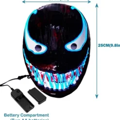{PL}LED-maske til Halloween, Purge-maske med 3 lystilstande, Lysende Halloween-maske til mænd, kvinder og børn, blå