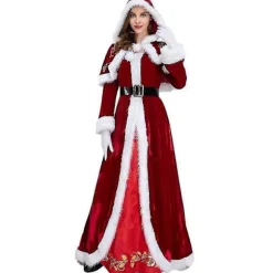 Plus Size Deluxe Fløjl Voksne Julekostume Cosplay Par Julemandstøj Fancy Kjole Juleuniform Sæt Til Mænd Kvinder, CJY Red Women XXL