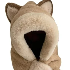 Plush Hættetrøje Sjal Kostume Hatte, Dyr Hat Vinter Hat Sjal Sæt khaki