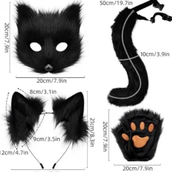 Plush maske med ræv hale og ører sæt, kat hale ræv kostume cosplay kostume med kat ører og pote handsker halloween cosplay orange