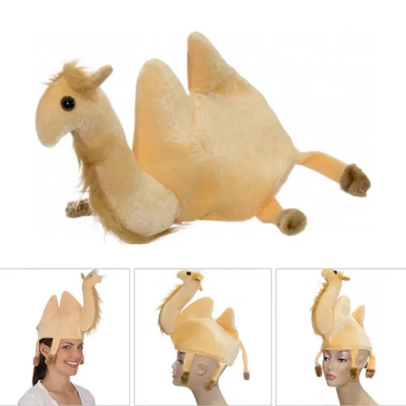 Plys 3D Kameldyr Hat til Børn Voksen Fødselsdagsfest Kostume Hat til Familiesammenkomst Halloween Cosplay Kameldyr Hovedbeklædning (FMY) Yellow
