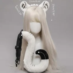 Plys Hårbøjle Tigerører Pandebånd Hale Sceneoptræden Hovedbeklædning Vask Ansigt Pandebånd Cosplay Hår Tilbehør White tail