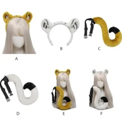 Plys Hårbøjle Tigerører Pandebånd Hale Sceneoptræden Hovedbeklædning Vask Ansigt Pandebånd Cosplay Hår Tilbehør White tail