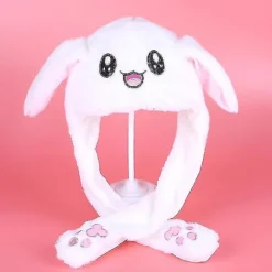 Plys Kanin Øre Hat Kan Bevæge Interessant Sød Blød Plys Bunny Hat Gaver Til Piger[HK] Luminous Stitch Hat