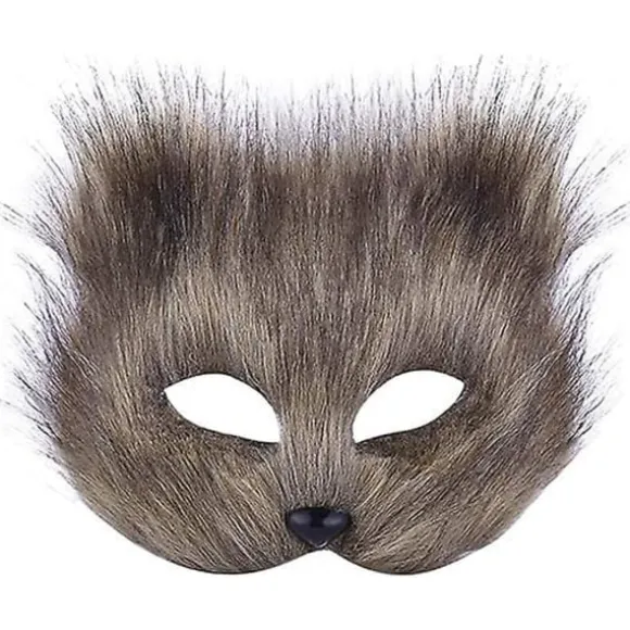 Plys Katte Rævemaske, Therian Maske, Realistiske Kattemasker, Halv Ansigt Dyremaske, Furry Party Katte Maske Maskerade Maske, Cosplay Kostume Grå Gray | Fyndiq