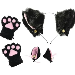 Plys Pandebånd og Handsker Sæt Hovedbeklædning med Butterfly Sløjfe Klokke Festkostume Fancy 3PCS