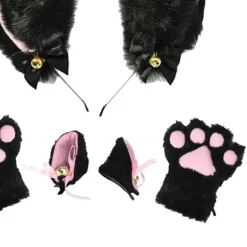 Plys Pandebånd og Handsker Sæt Hovedbeklædning med Butterfly Sløjfe Klokke Festkostume Fancy 3PCS