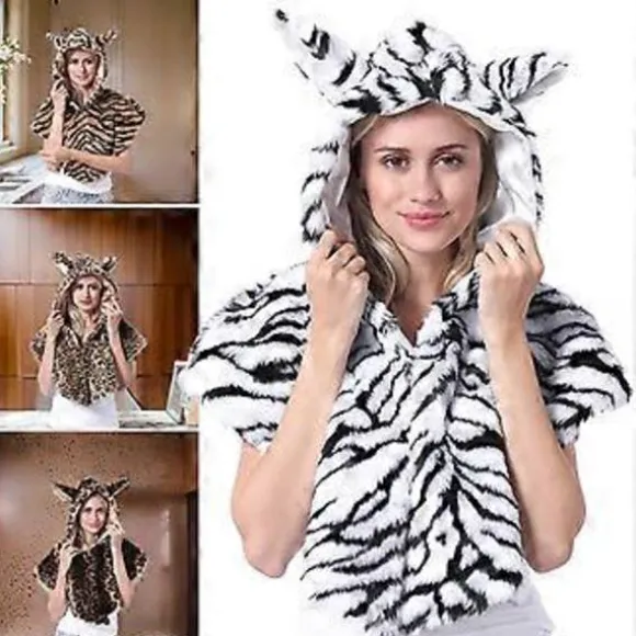Plys Øre Hætte Kappe Hat til Vinter Udendørs Aktivitet Dejlig Pelsagtig Plys Hætte Kappe Øreklap Hat til Kvinder Mænd Unisex gul tiger (gul tiger)