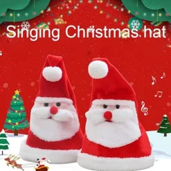 Plysj julemandshue der synger og danser, ører der bevæger sig, svingende LED-lys