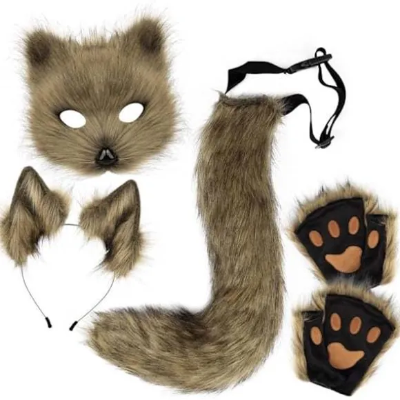 Plysmaske med rævehale og øresæt, kattehale rævekostume cosplay kostume med katteører og potehandsker halloween cosplay grøn Høj kvalitet ()_xx green | Fyndiq