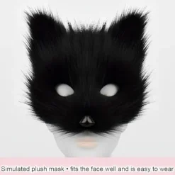 Plysmaske med rævehale og ører sæt, kattehale rævekostume cosplay kostume med katteører og potehandsker halloween cosplay sort og v_tfrf black and white | Fyndiq