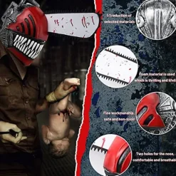 (pow yeah!) Anime Chainsaw Man Cosplay Horror Latex Maske Halloween Blodig Pochita Denji Skræmmende Hjelm Hovedbeklædning Maskeradefest Kostume Rekvisitter | Fyndiq