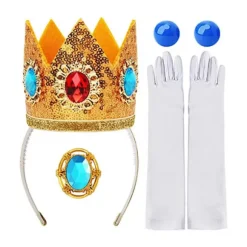 Princess Peach - Krone, øreringe, ring og et par handsker, kostumetilbehør y