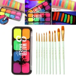 Professionel Ansigt Kropsmaling Kit Palette med Børster Fancy Kunst Pigment Glød til Halloween Juledekoration Kunstner Kostume