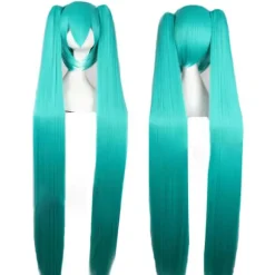 QU-Hatsune Miku Paryk Cosplay Fest Parykker med 2 Hestehaler Lange Glatte Parykker Halloween Karneval Rekvisitter, CJY