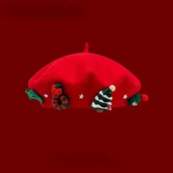 Rød Beret til Jul, en Trendy og Alsidig Fotografhat, Tredimensionel Juletræs Dekorativ Festlig Hat, der Giver Dig en [DB] Red