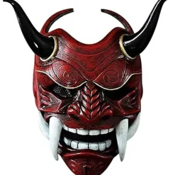 Rød Grå Japansk Samurai Maske Hannya Oni Samurai Latex Maske, Halloween Dæmon Kostume Maske, Samurai Cosplay Maske j