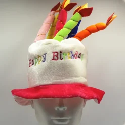 Rød plysj "Happy Birthday" kagehat - festlig kostumehat - pe