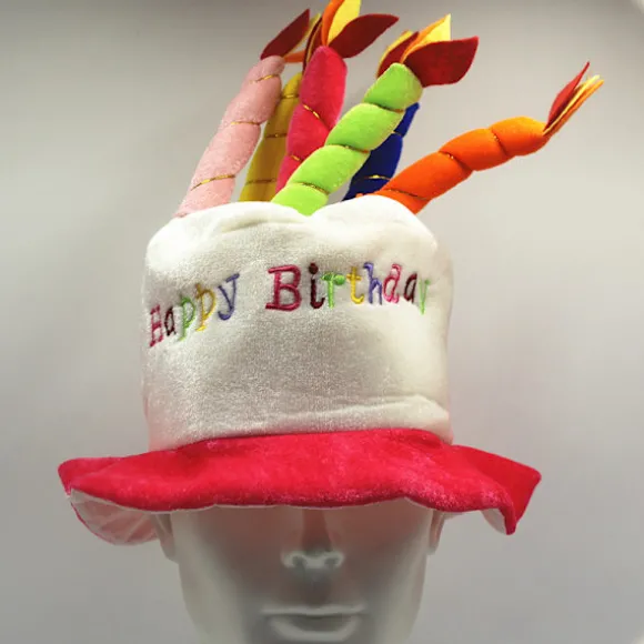 Rød plysj "Happy Birthday" kagehat - festlig kostumehat - pe