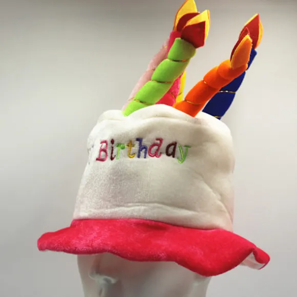 Rød plysj "Happy Birthday" kagehat - festlig kostumehat - pe