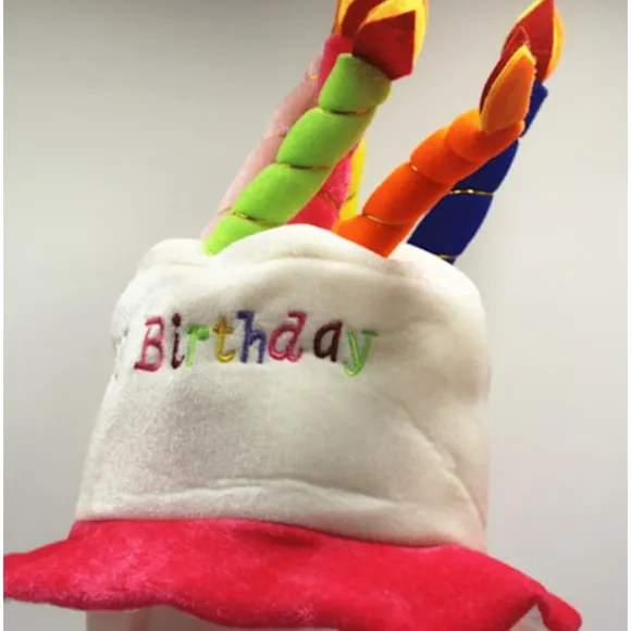 Rød plysj "Happy Birthday" kagehat - festlig kostumehat - pe