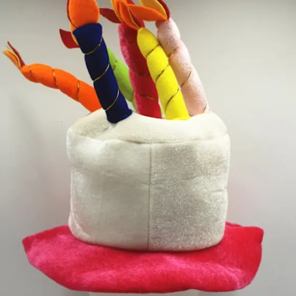 Rød plysj "Happy Birthday" kagehat - festlig kostumehat - pe